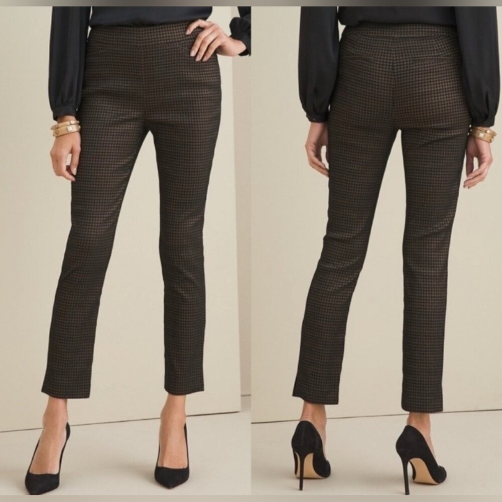 NWOT Chico’s Brigitte Houndstooth Shine Metallic Black Brown‎ Ankle Pants 3P 16P